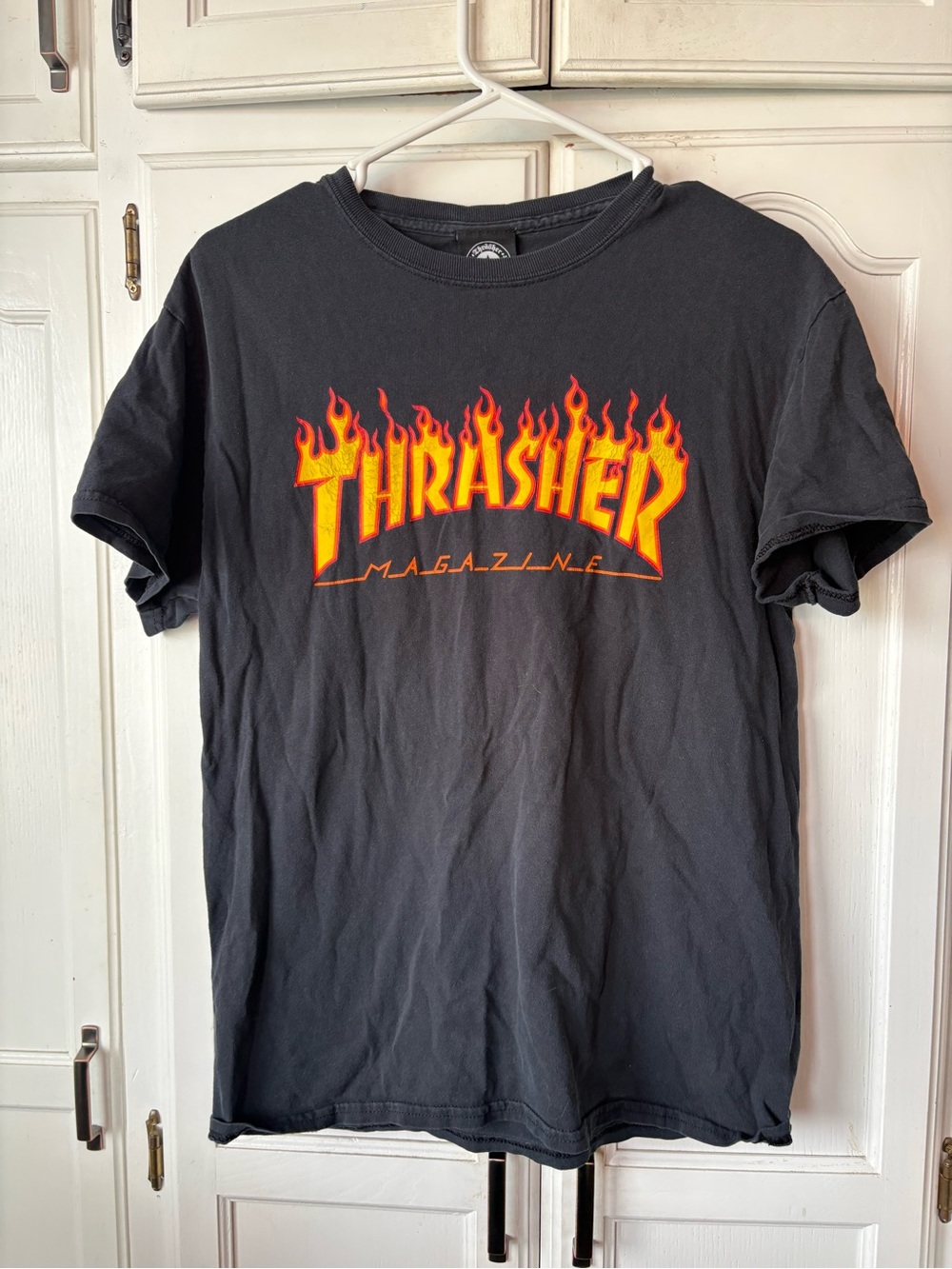 Thrasher Black Tee with White Spade Neck Label
